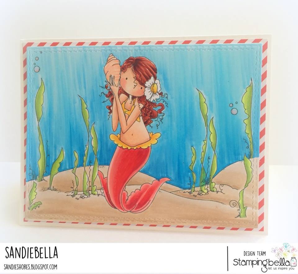 www.stampingbella.com: RUBBER STAMPS USED: TINY TOWNIE MERMAID SET, UNDER THE SEA BACKDROP, card by SANDIE DUNNE