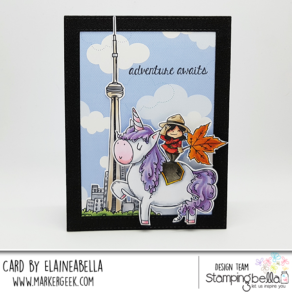 www.stampingbella.com: Rubber stamp used: Rosie and Bernie's CN TOWER and ROSIE AND BERNIE IN CANADA Card by Elaine Hughes