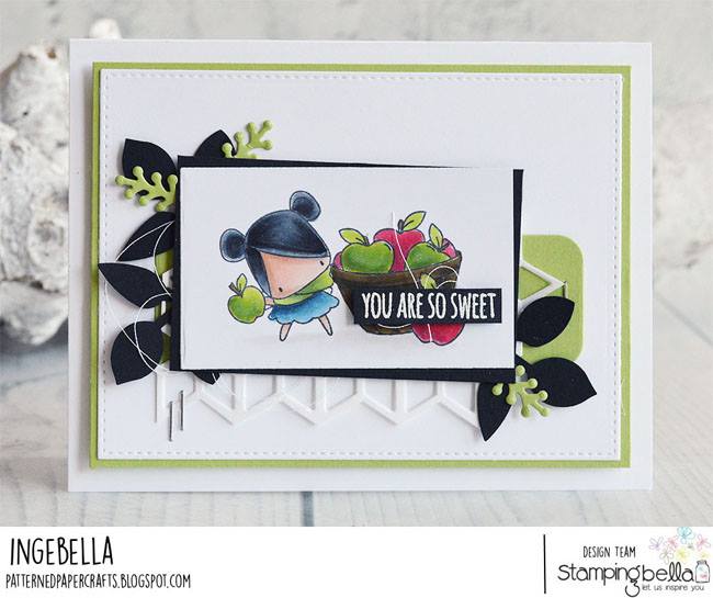 all stamps and CUT IT OUT dies are available at www.stampingbella.com- Stamp used LITTLES APPLE PICKING, card by Inge Groot