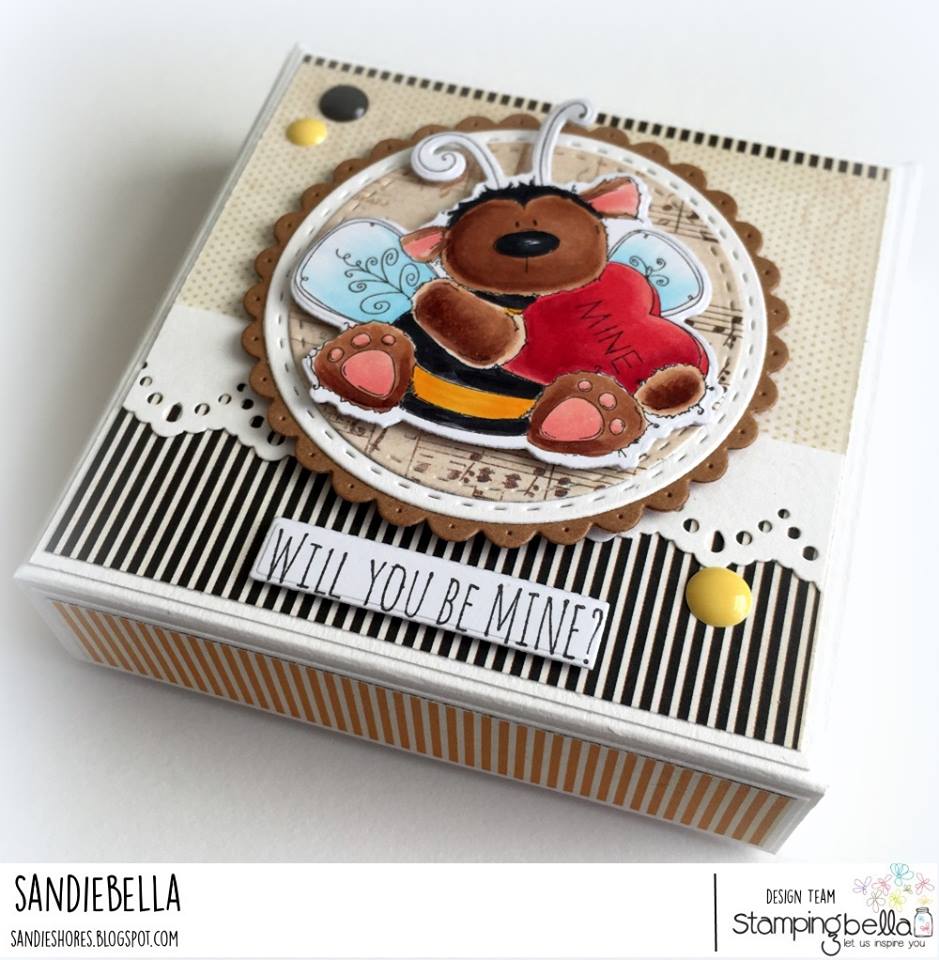 www.stampingbella.com: Rubber stamp used: BEE MINE GIFT BOX by Sandie Dunne