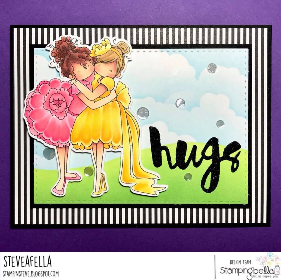 www.stampingbella.com:  Rubber stamp used: Tiny Townie Huggy Friends card by Stephen Kropf