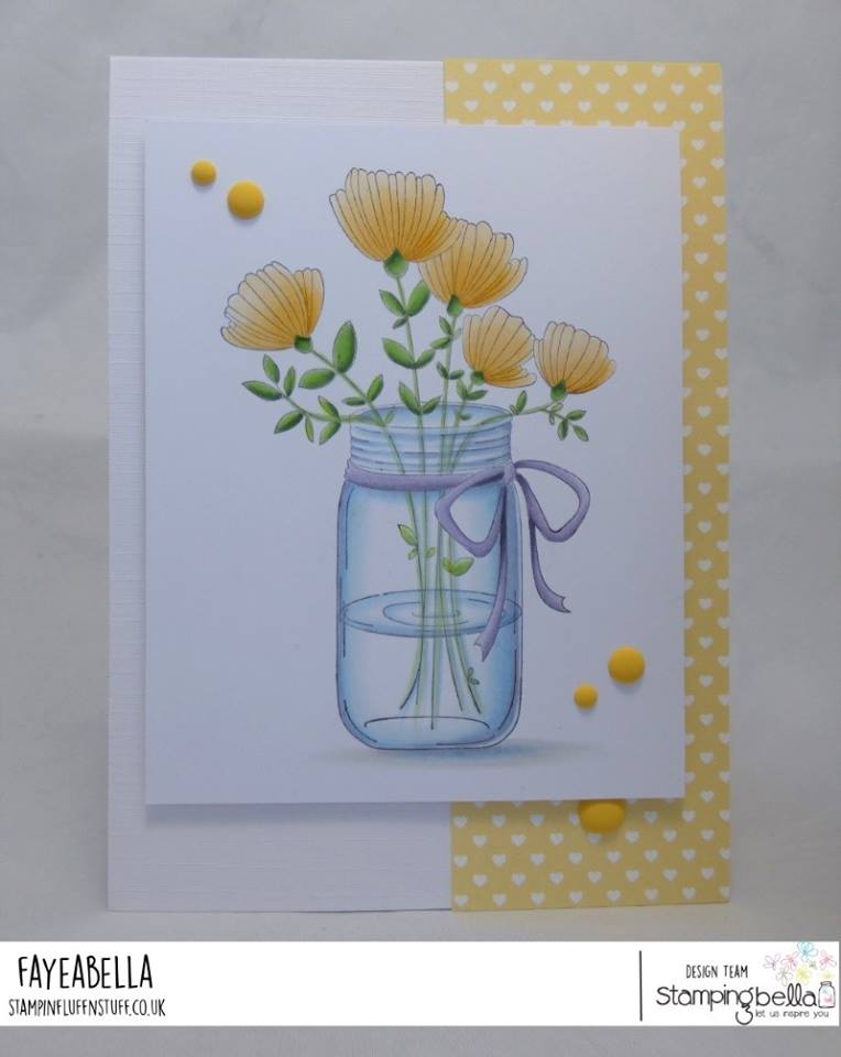 all stamps and CUT IT OUT dies are available at www.stampingbella.com- Stamp used MASON JAR of FLOWERS  card by FAYE WYNN JONES