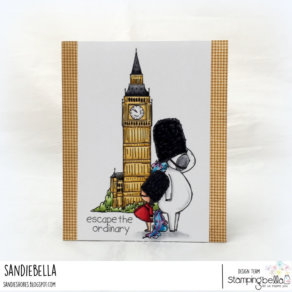 www.stampingbella.com: Rubber stamps used: Rosie and Bernie in London, Rosie and Bernie's BIG BEN, and Adventure Sentiment Set CARD BY Sandie Dunne