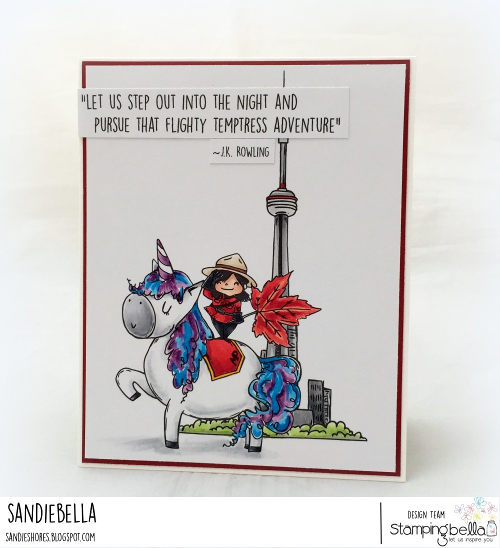 www.stampingbella.com: Rubber stamp used: Rosie and Bernie's CN TOWER and ROSIE AND BERNIE IN CANADA Card by Sandie Dunne