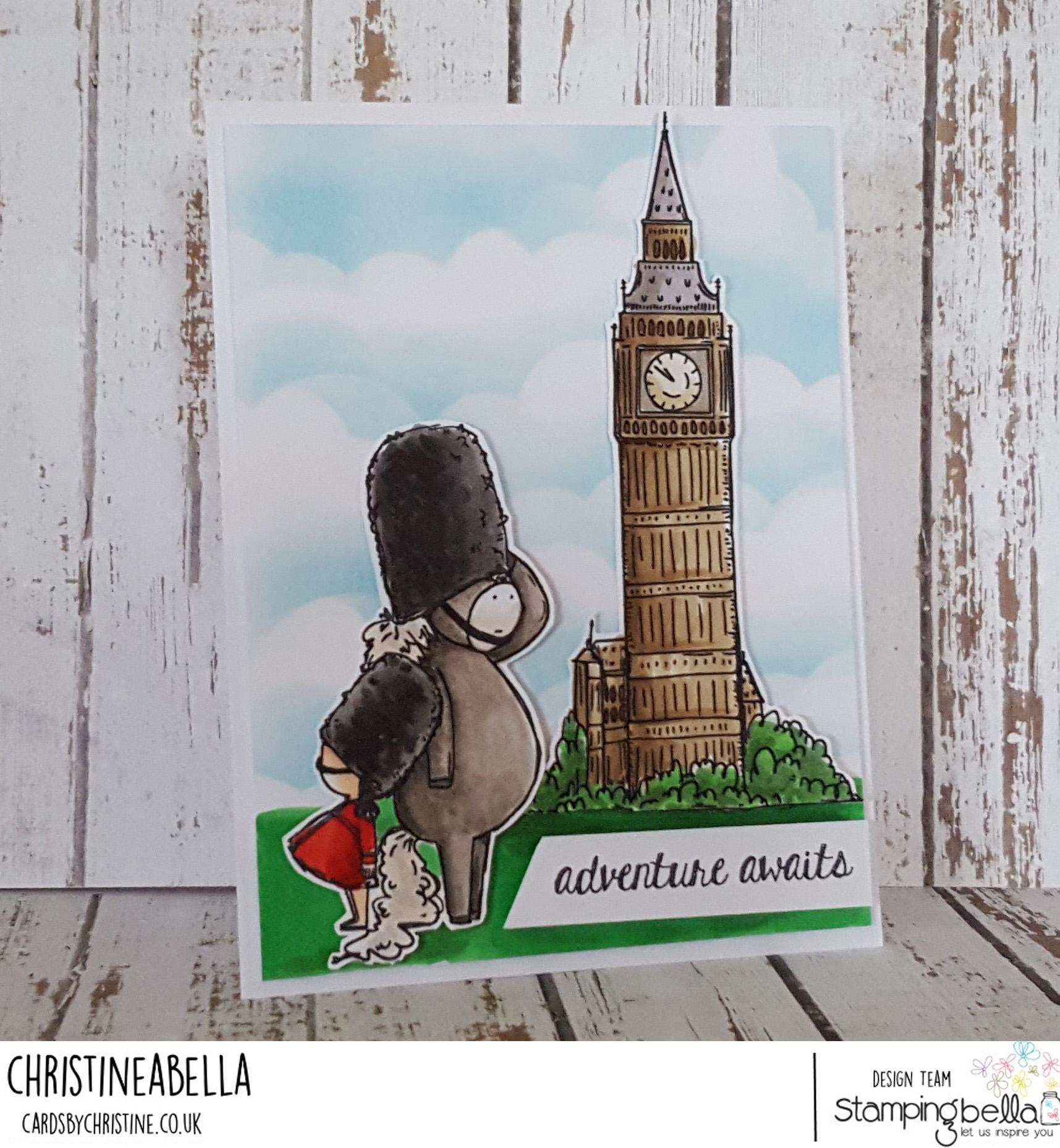 www.stampingbella.com: Rubber stamps used: Rosie and Bernie in London, Rosie and Bernie's BIG BEN and our Adventure Sentiment Set CARD BY Christine Levison