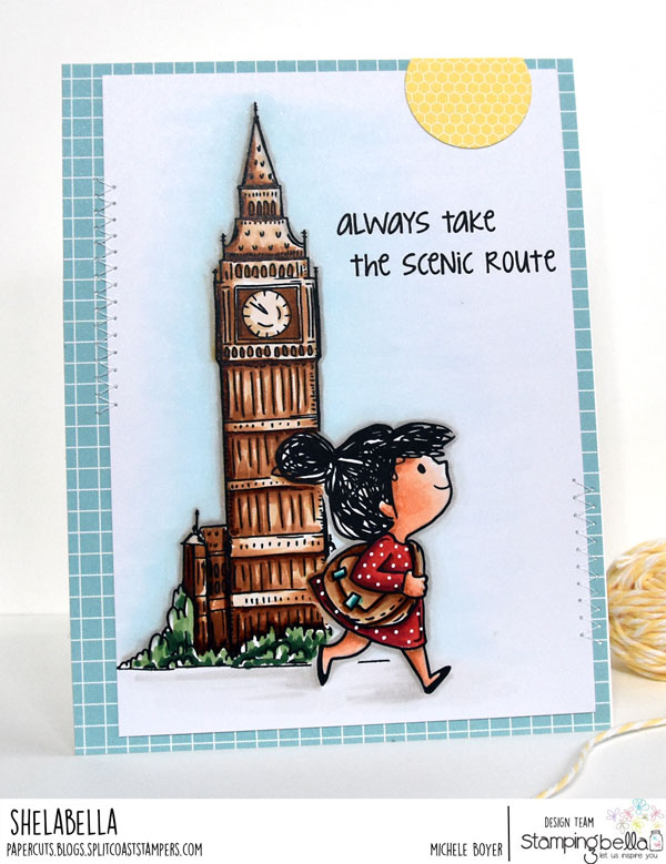 www.stampingbella.com: Rubber stamps used: Rosie and Bernie in London, Rosie and Bernie's BIG BEN and our Adventure Sentiment Set CARD BY Michele Boyer
