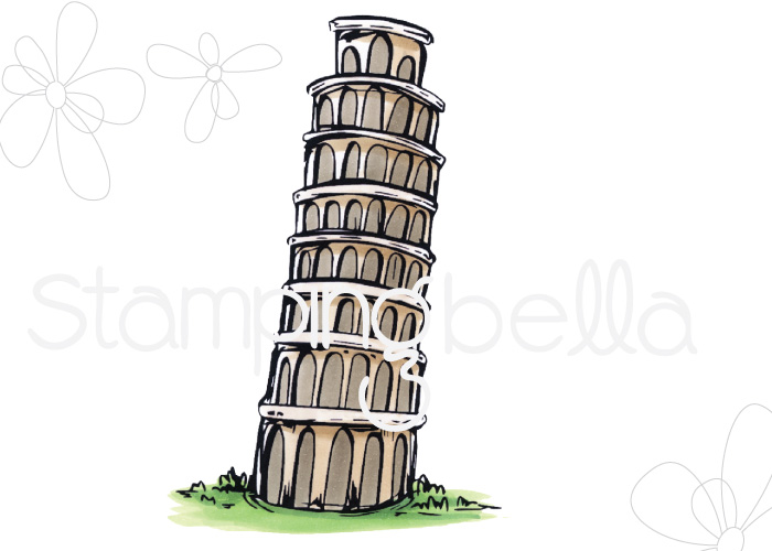 www.stampingbella.com- SNEAK PEEK day 1- ROSIE AND BERNIE'S LEANING TOWER OF PISA rubber stamp