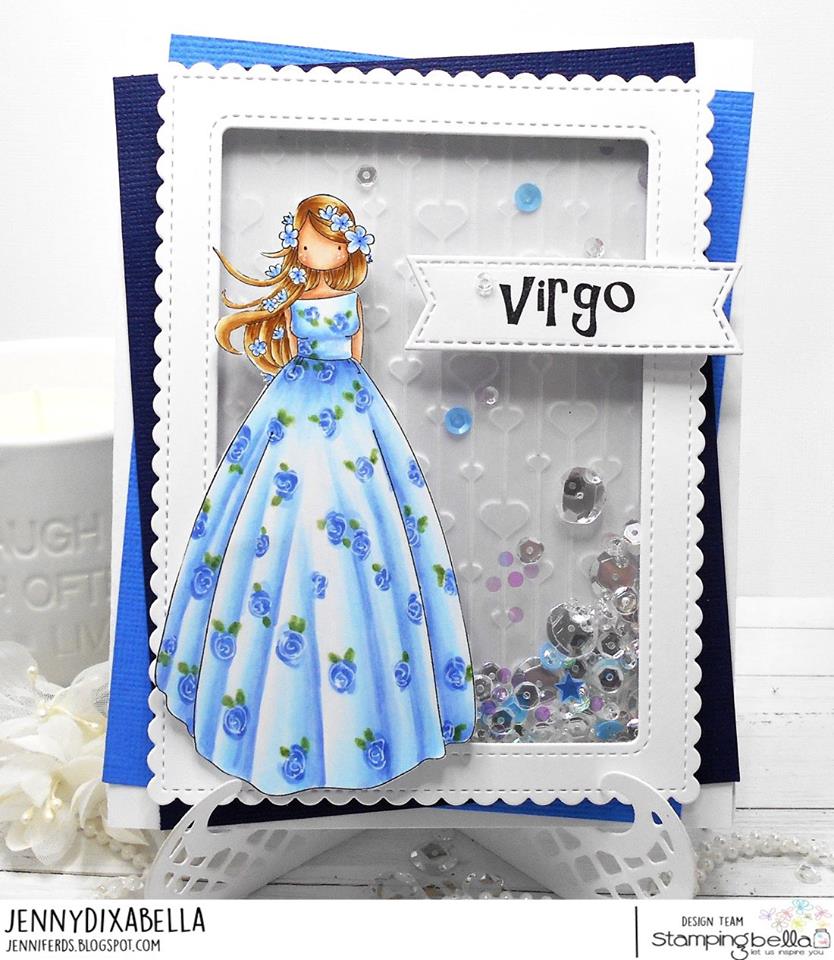 www.stampingbella.com:  Rubber stamp used: UPTOWN ZODIAC GIRL VIRGO card by Jenny Dix