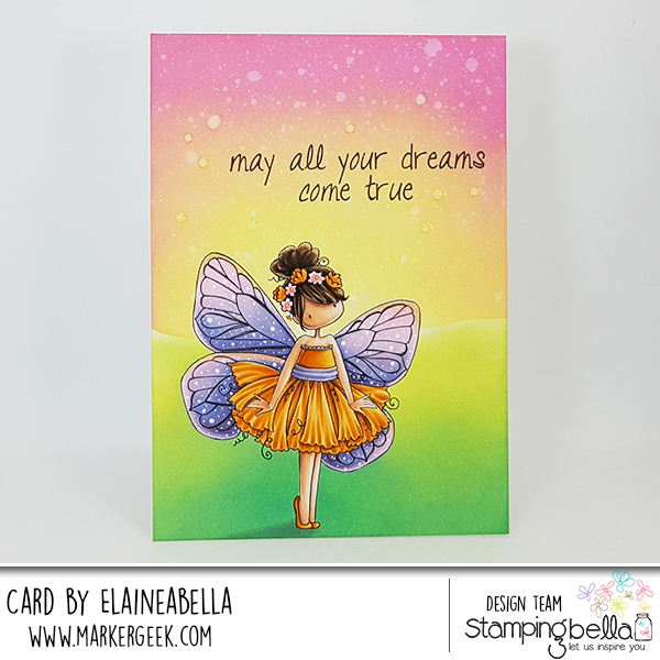 Stamp It Saturday: Butterfly Girl Blanche Distress Oxide One Layer Scene Card with Video by Elaineabella aka Marker Geek