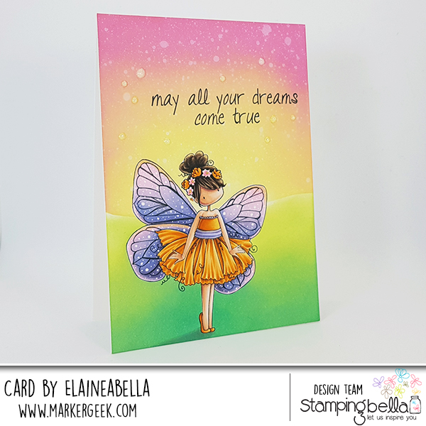 Stamp It Saturday: Butterfly Girl Blanche Distress Oxide One Layer Scene Card with Video by Elaineabella aka Marker Geek