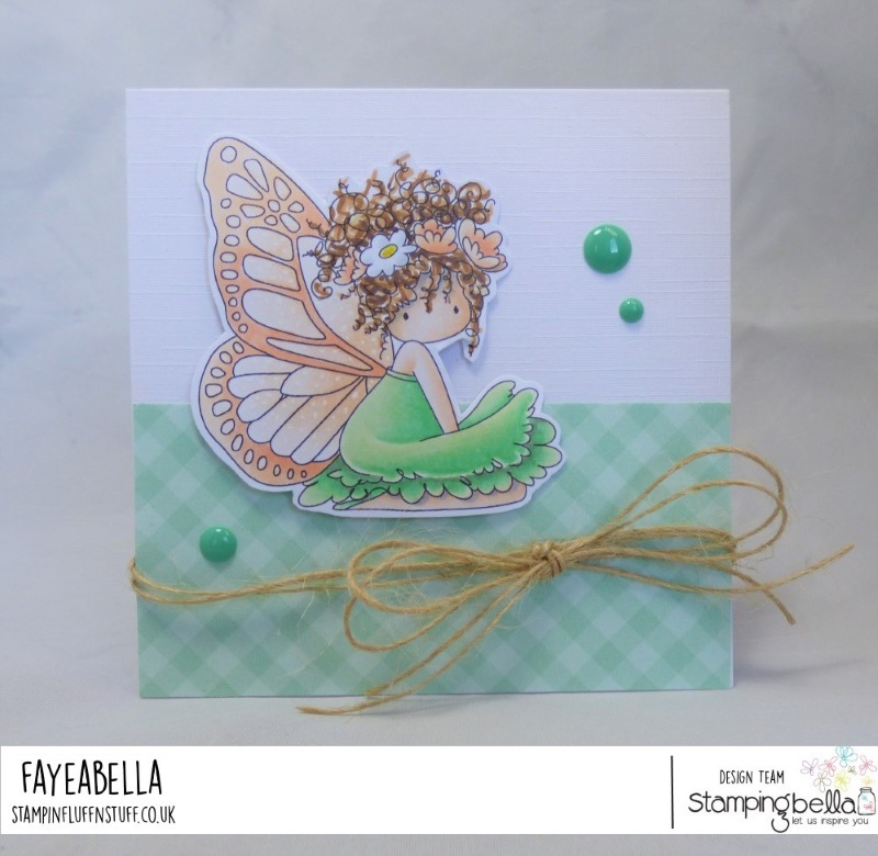 www.stampingbella.com: rubber stamp used : Tiny Townie butterfly girl Bess, card by Faye Wynn Jones