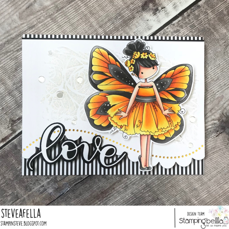 www.stampingbella.com: rubber stamp used : Tiny Townie butterfly girl Blanche card by Stephen Kropf