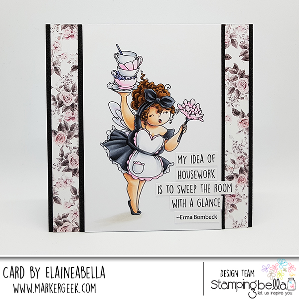 www.stampingbella.com: rubber stamp used: EDNA LOVES TO SWEEP, card by Elaine Hughes