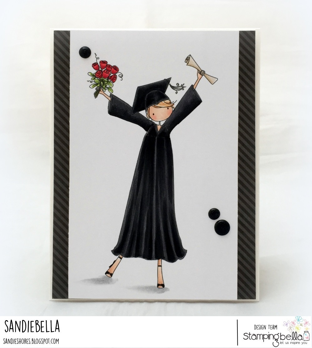 www.stampingbella.com: rubber stamp used: UPTOWN GIRL GRACE the GRADUATE, card by Sandie Dunne