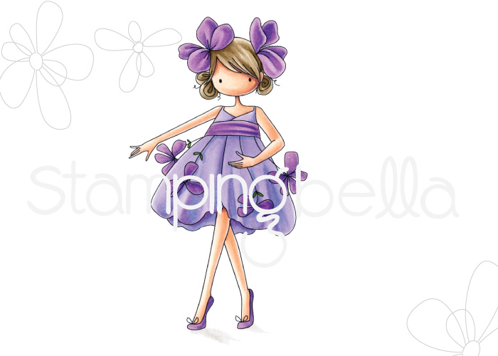 www.stampingbella.com: rubber stamp used : Tiny Townie garden girl VIOLET