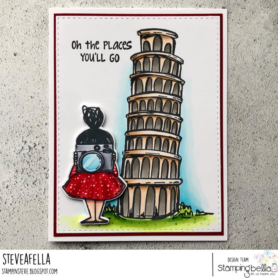 www.stampingbella.com:  rubber stamp used: A TALE of TWO ROSIES , Rosie and Bernie's COLOSSEUM, and a sentiment from our ADVENTURE SENTIMENT SET. Card by Stephen Kropf