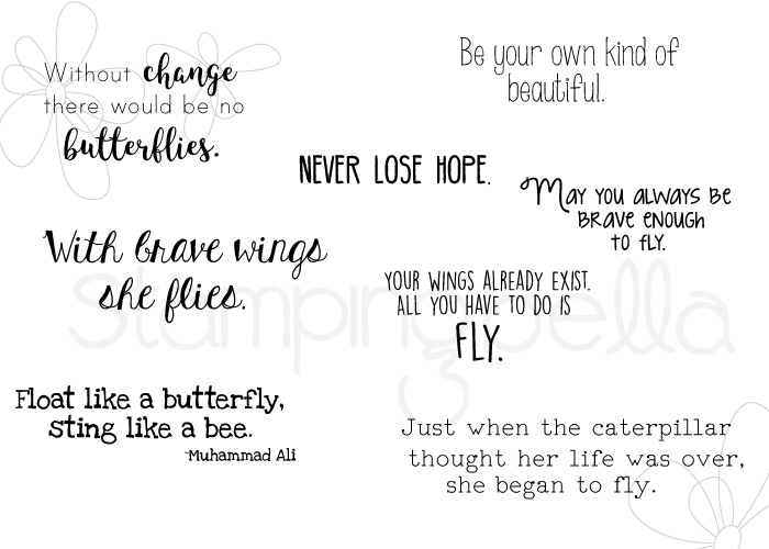 www.stampingbella.com: rubber stamp: BUTTERFLY SENTIMENT SET