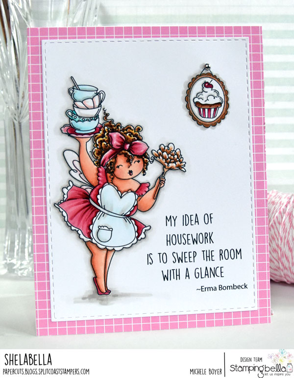 www.stampingbella.com: rubber stamp used: EDNA LOVES TO SWEEP, card by Michele Boyer