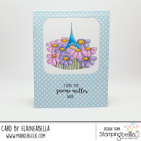 www.stampingbella.com: Rubber stamp: GNOME BOUQUET, card made by Elaine Hughes