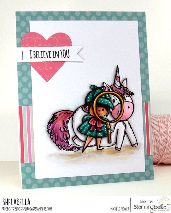www.stampingbella.com:  rubber stamp used: I SPY ROSIE AND BERNIE and a sentiment from our UNICORN SENTIMENT SET. Card by MICHELE BOYER