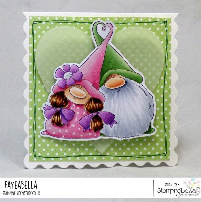 www.stampingbella.com: rubber stamp used: LOVEY GNOMES card by Faye Wynn Jones
