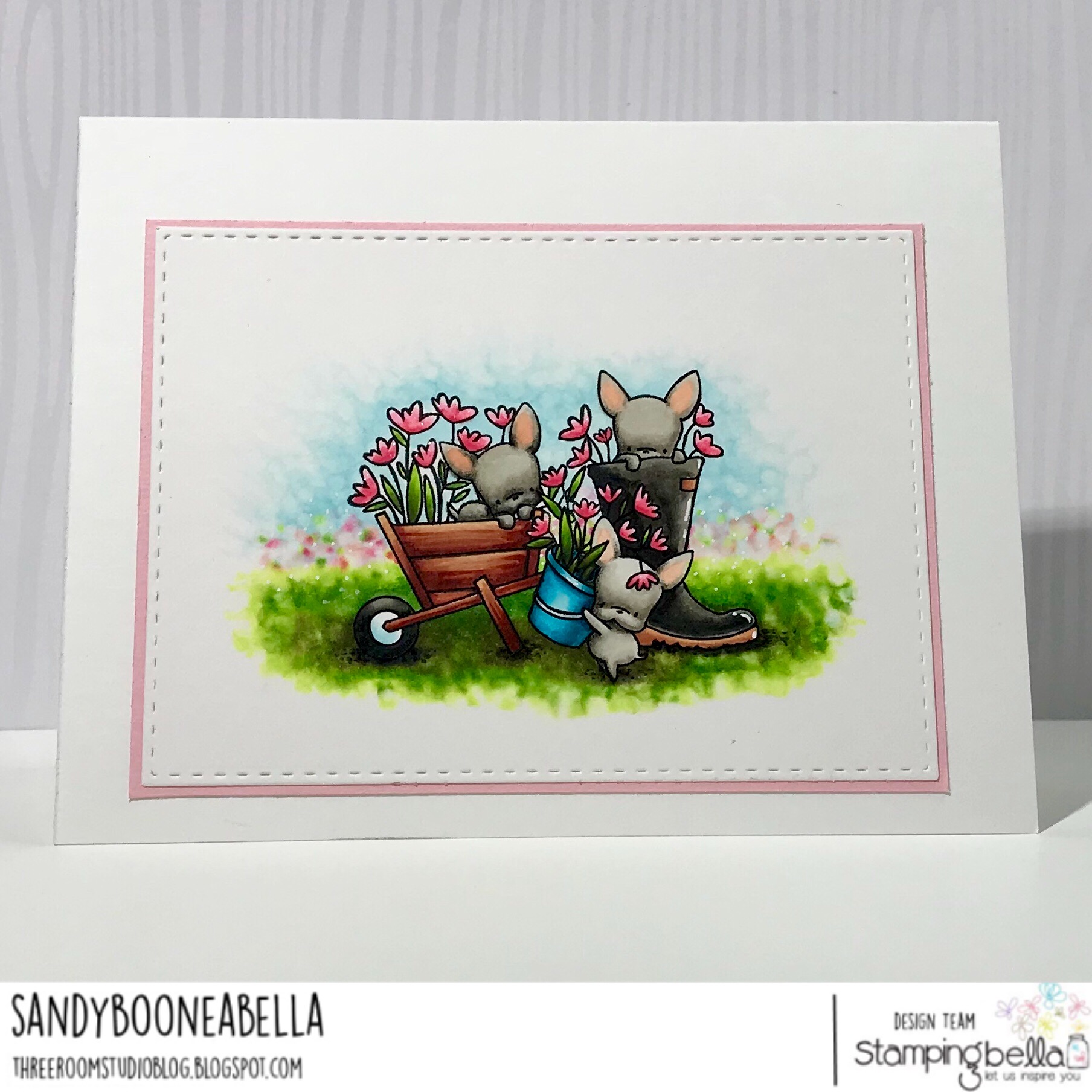 www.stampingbella.com: rubber stamp used: MINI FRENCHIE SET, card by Sandy Boone
