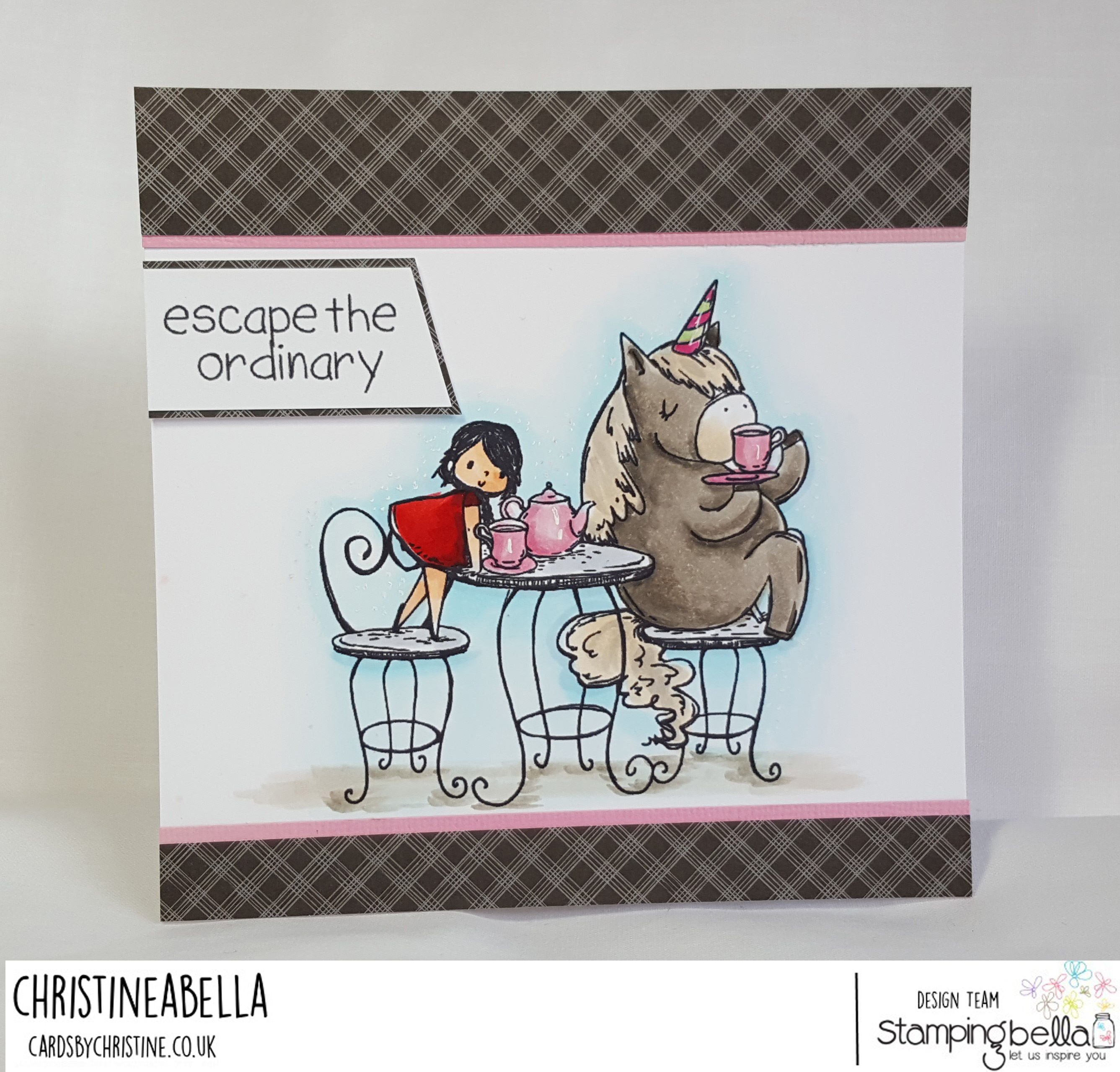 www.stampingbella.com: Rubber stamps used: Rosie and Bernie have a TEA PARTY, Adventure sentiment set card by Christine Levison