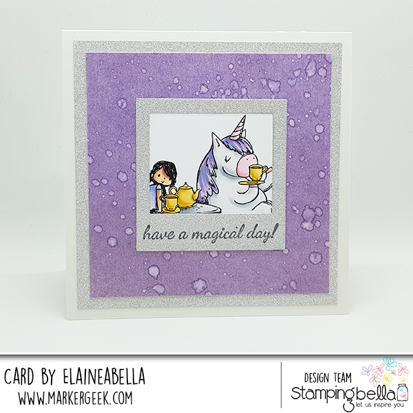 www.stampingbella.com: Rubber stamps used: Rosie and Bernie have a TEA PARTY, UNICORN sentiment set card by Elaine Hughes