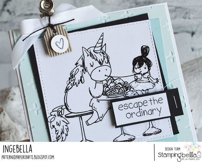 www.stampingbella.com: Rubber stamp used ROSIE AND BERNIE in ITALY, Adventure Sentiment set. Card by Inge Groot