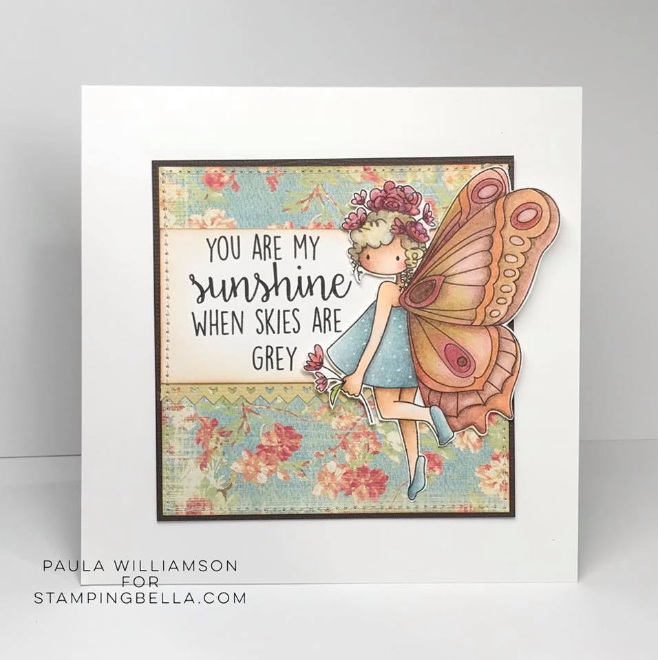 www.stampingbella.com: Rubber stamp usedL TINY TOWNIE BUTTERFLY GIRL Brianna, card made by Paula Williamson
