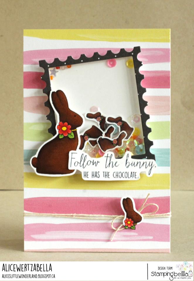 www.stampingbella.com : RUBBER STAMP USED:  CHOCOLATE BUNNIES card by ALICE WERTZ