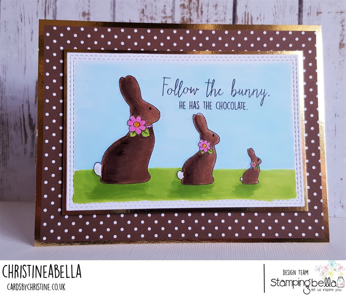 www.stampingbella.com : RUBBER STAMP USED:  CHOCOLATE BUNNIES card by Christine Levison