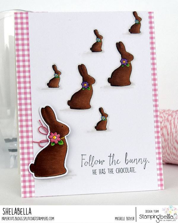 www.stampingbella.com : RUBBER STAMP USED:  CHOCOLATE BUNNIES card by Michele Boyer