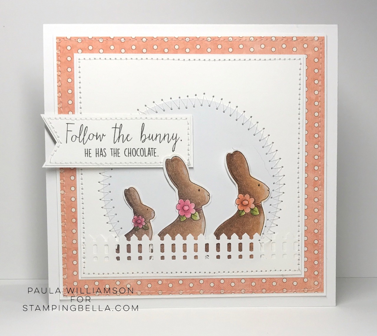 www.stampingbella.com : RUBBER STAMP USED:  CHOCOLATE BUNNIES card by Paula Williamson