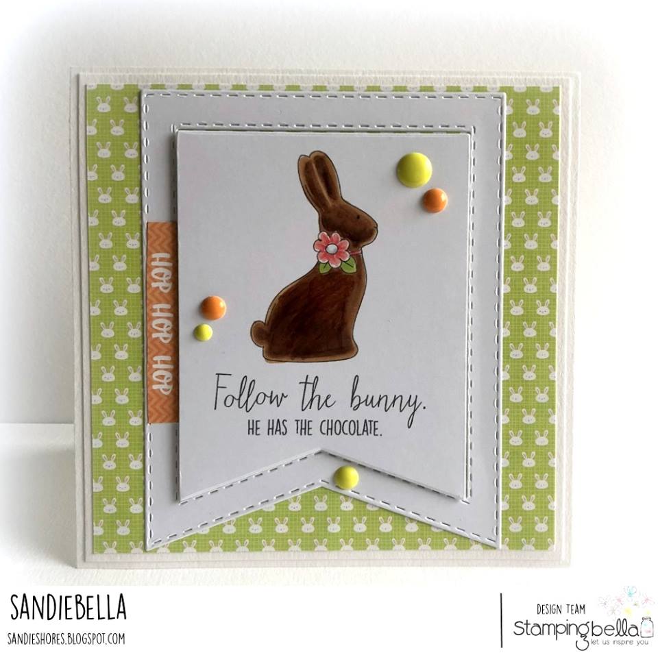 www.stampingbella.com : RUBBER STAMP USED:  CHOCOLATE BUNNIES card by Sandie Dunne
