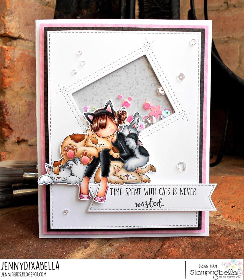 www.stampingbella.com: Rubber stamp usedL TINY TOWNIE COURTNEY loves KITTIES, card made by Jenny Dix