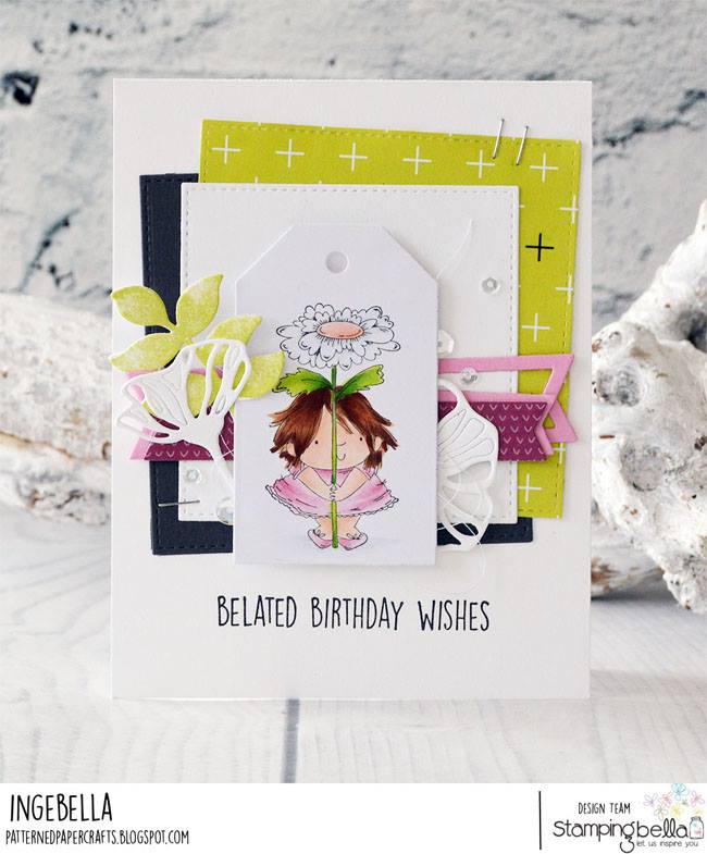 www.stampingbella.com: rubber stamp used:DAISY SQUIDGY and BIRTHDAY SENTIMENT SET card by INGE GROOT