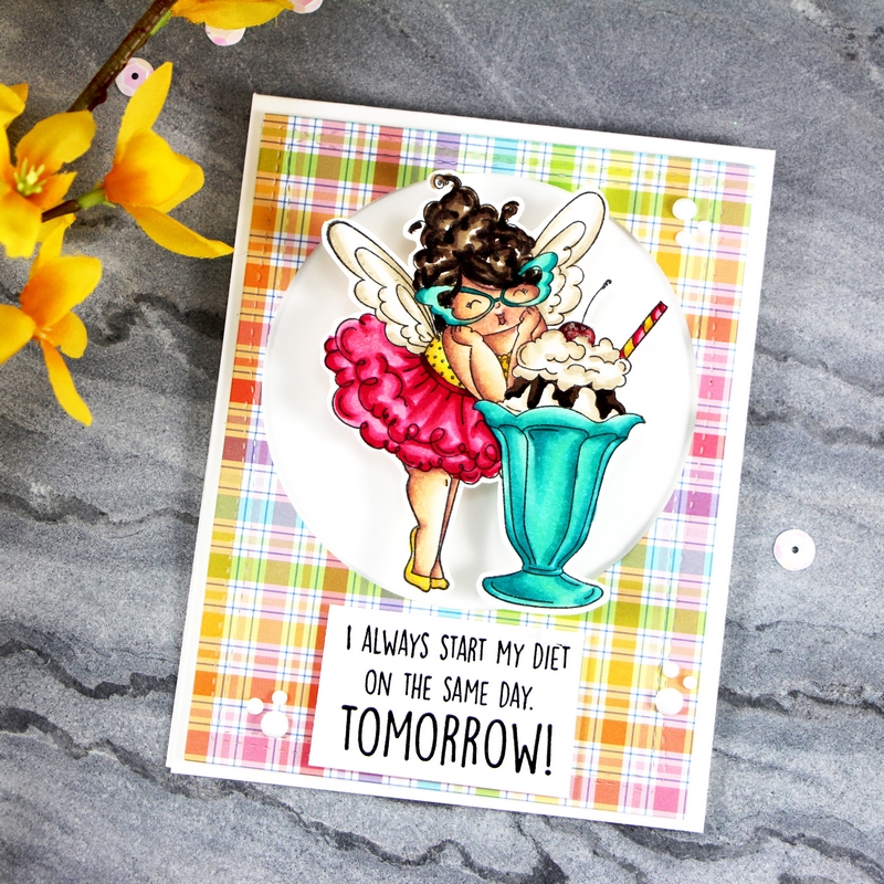 www.stampingbella.com: rubber stamp and "cut it out" die used: EDNA loves ICE CREAM  card by Stephanie Beauchemin