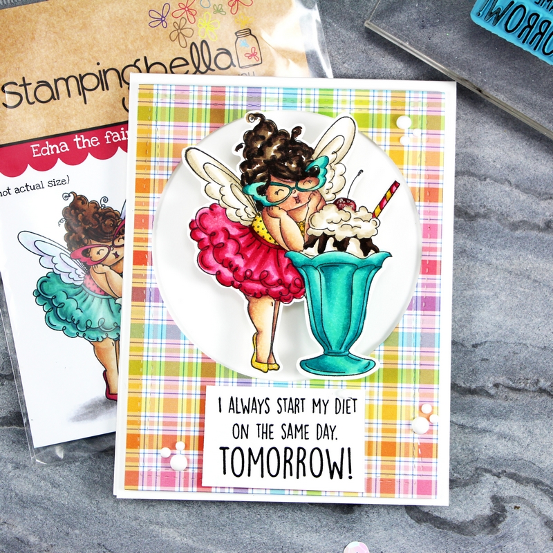 www.stampingbella.com: rubber stamp and "cut it out" die used: EDNA loves ICE CREAM  card by Stephanie Beauchemin