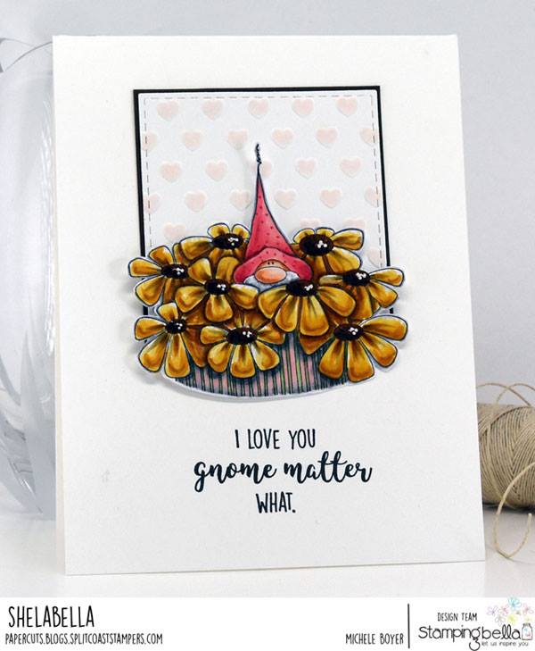 www.stampingbella.com: Rubber stamp used GNOME BOUQUET, card made by Michele Boyer