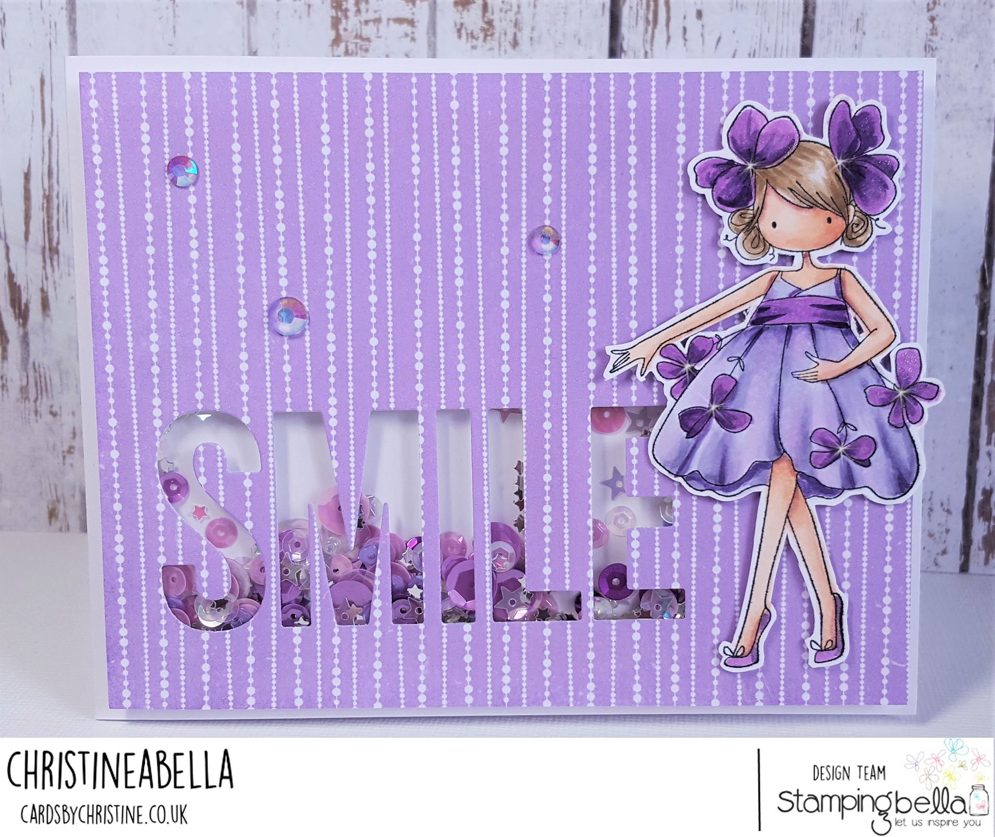 www.stampingbella.com: Rubber stamp usedL TINY TOWNIE GARDEN GIRL VIOLET , card made by Christine Levison