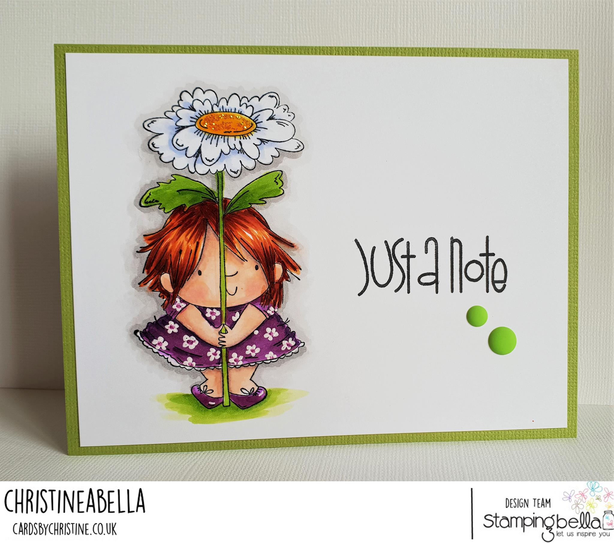 www.stampingbella.com: rubber stamp used: DAISY SQUIDGY, card made by Christine Levison