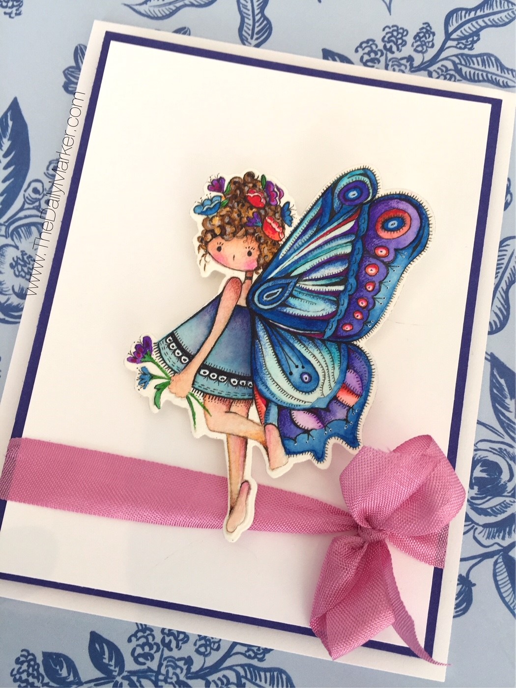 www.stampingbella.com: rubber stamp used: Tiny Townie Butterfly Girl BRIANNA card by Kathy Racoosin