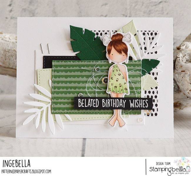 www.stampingbella.com:  rubber stamp used CAVE KIDS card by INGE GROOT