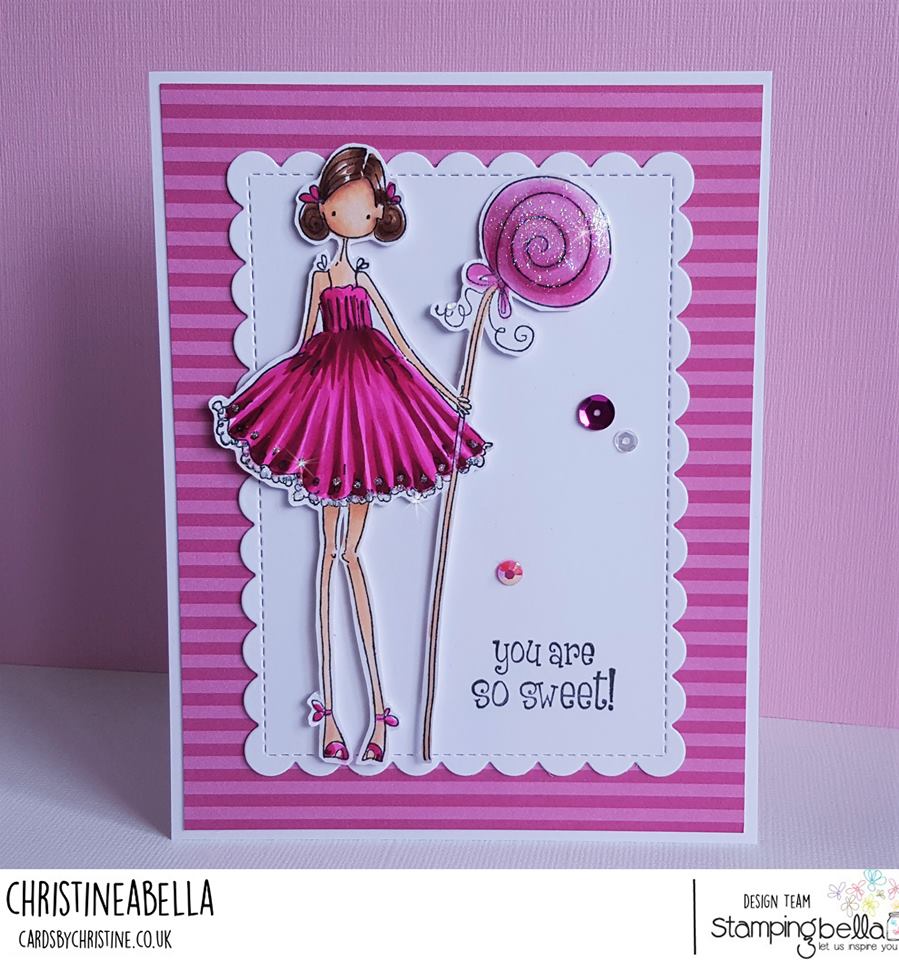 www.stampingbella.com:  rubber stamp used UPTOWN GIRL CLAUDIA LOVES CANDY card by Christine Levison