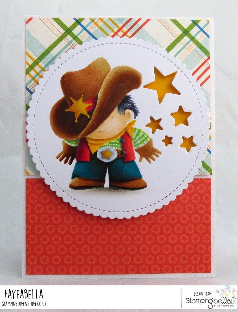 www.stampingbella.com: rubber stamp used: COWBOY SQUIDGY, card made by FAYE WYNN JONES