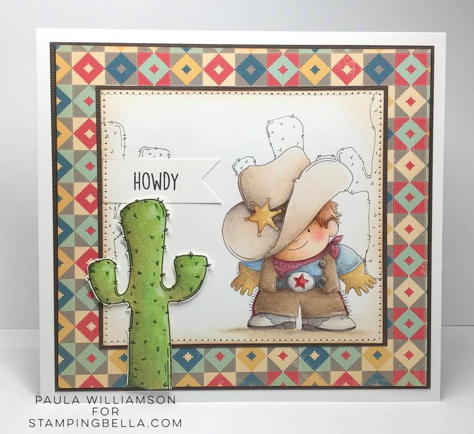 www.stampingbella.com: rubber stamp used: COWBOY SQUIDGY and SQUIDGY CACTUS card by PAULA WILLIAMSON