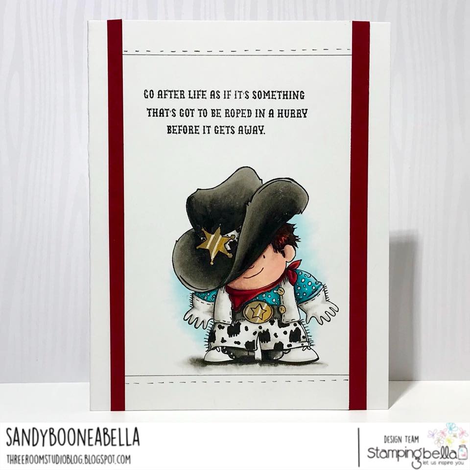 www.stampingbella.com: rubber stamp used: COWBOY SQUIDGY, card made by Sandy Boone