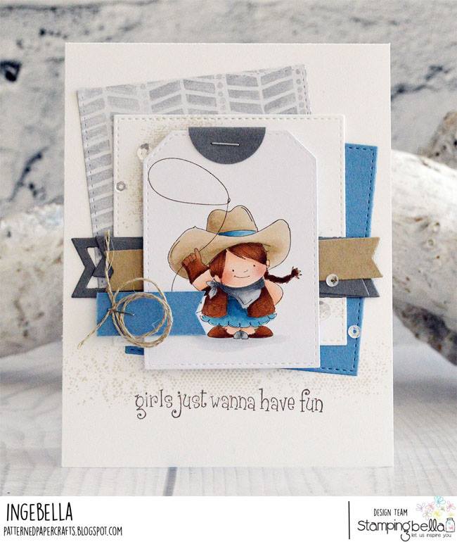 www.stampingbella.com: rubber stamp used: COWGIRL SQUIDGY  card by Inge Groot