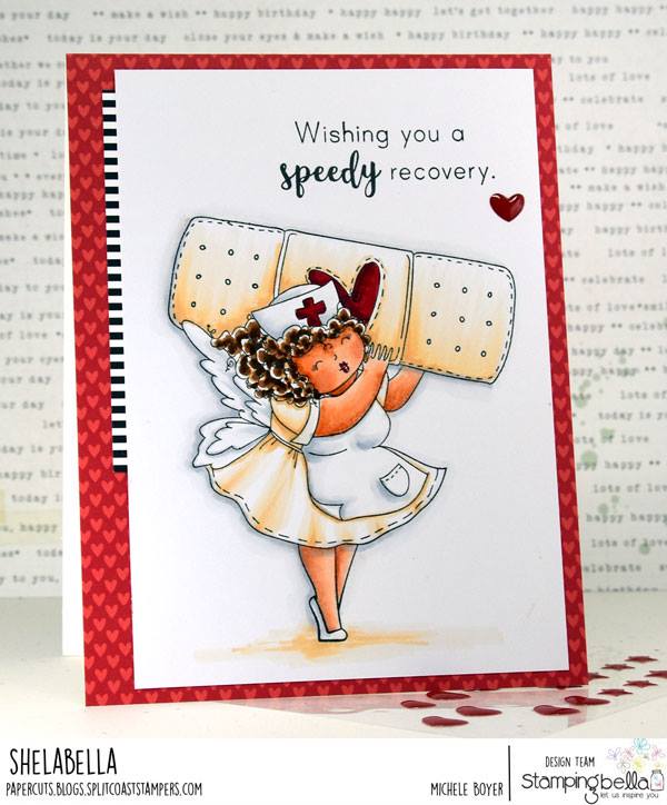 www.stampingbella.com: rubber stamp used: EDNA TO THE RESCUE card by Michele Boyer